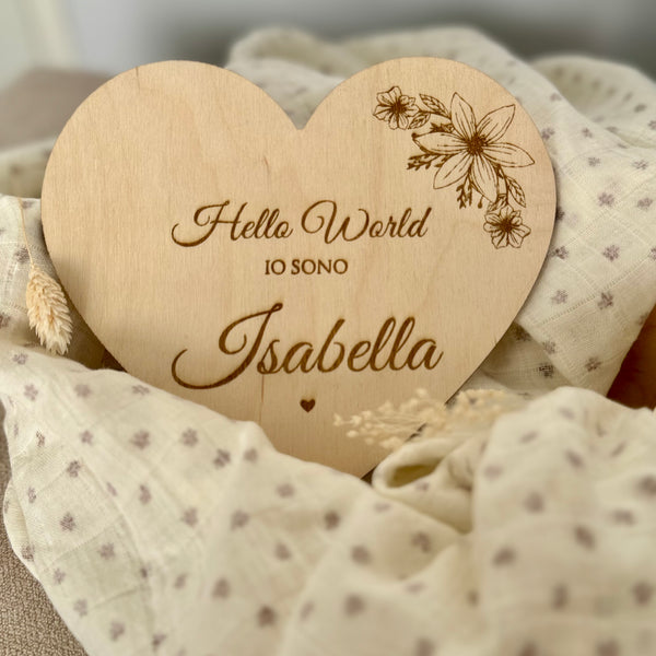 Targhetta Cuore "Hello World" Personalizzabile