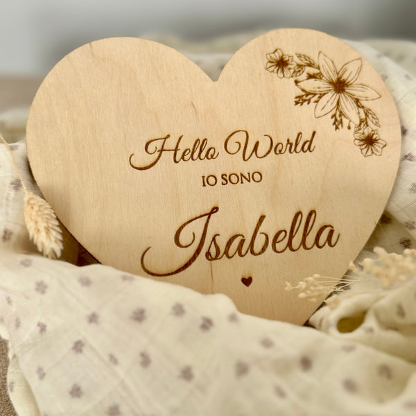 Targhetta Cuore "Hello World" Personalizzabile